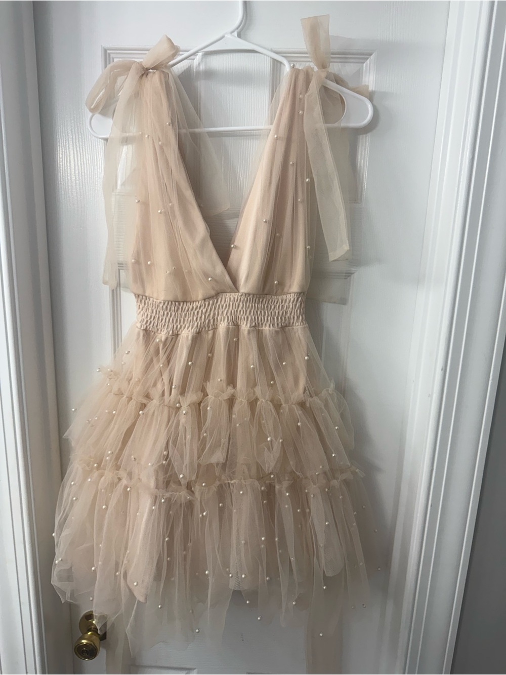 MARBLE Cream Pearl-Embellished Tulle Party Dress
